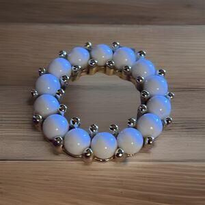 Vtg 1960 Style Marcella Faux Pearl Goldtone Circle Brooch W Goldtone Bead Spacer